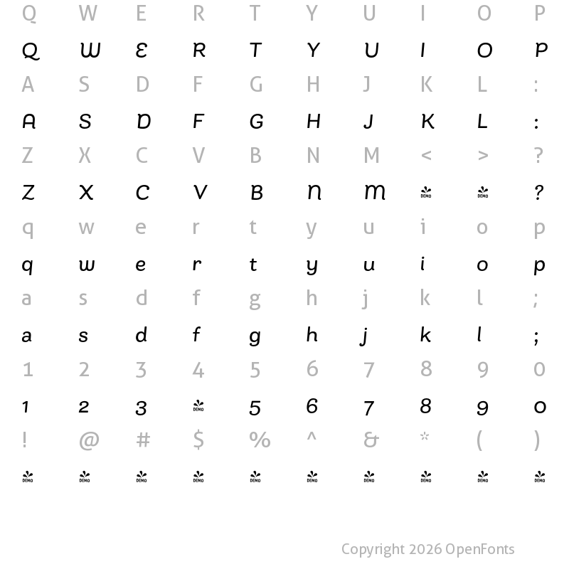 Character Map of FONTSPRING DEMO - Bakewell Medium Sm-Wide Italic Regular