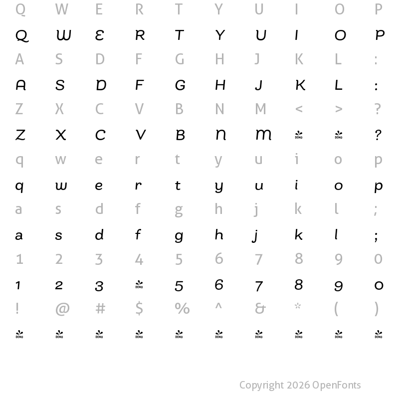 Character Map of FONTSPRING DEMO - Bakewell Medium Wide Italic Regular