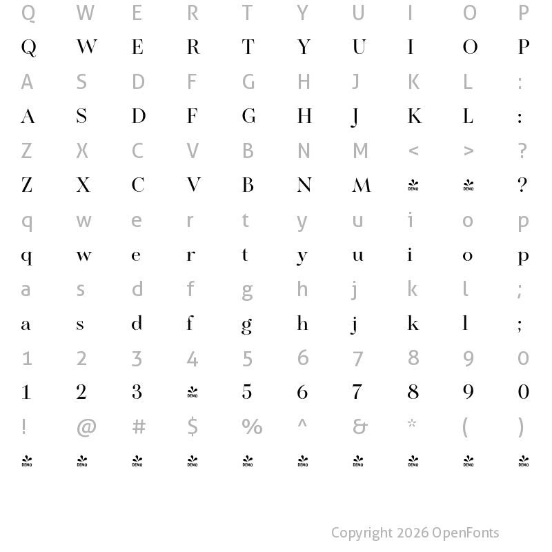 Character Map of FONTSPRING DEMO - Balerno Bd Regular