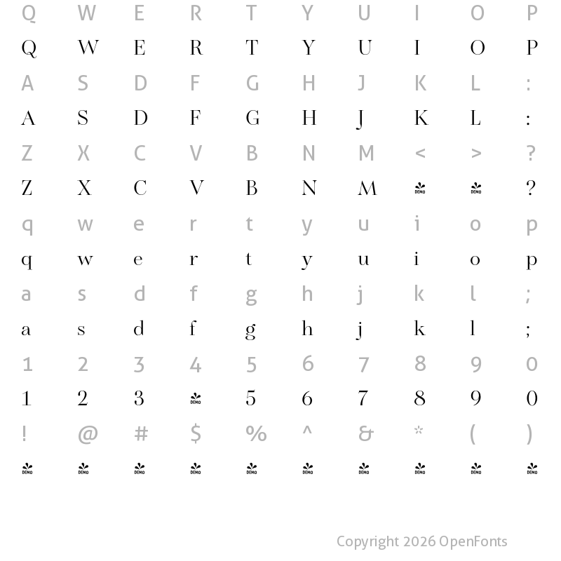 Character Map of FONTSPRING DEMO - Balerno Rg Regular