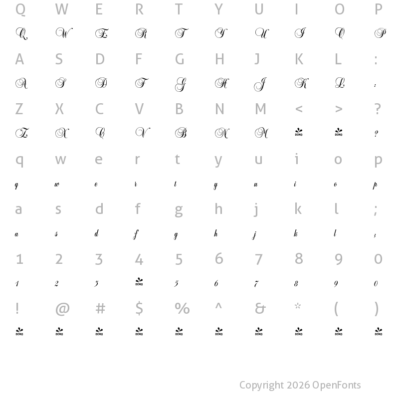 Character Map of FONTSPRING DEMO - Ballad Script Regular