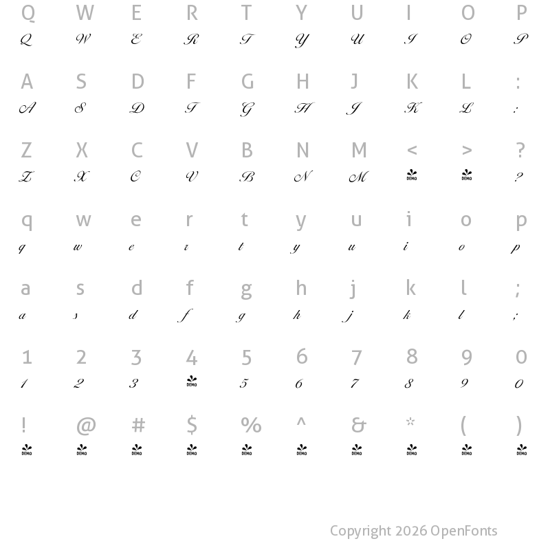 Character Map of FONTSPRING DEMO - Ballantines Serial Light Regular