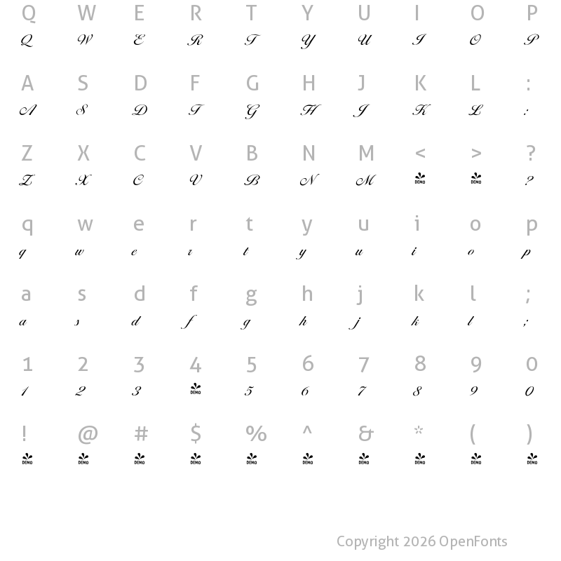 Character Map of FONTSPRING DEMO - Ballantines Serial Regular