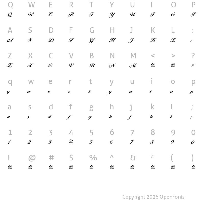 Character Map of FONTSPRING DEMO - Ballantines Serial Xbold Regular