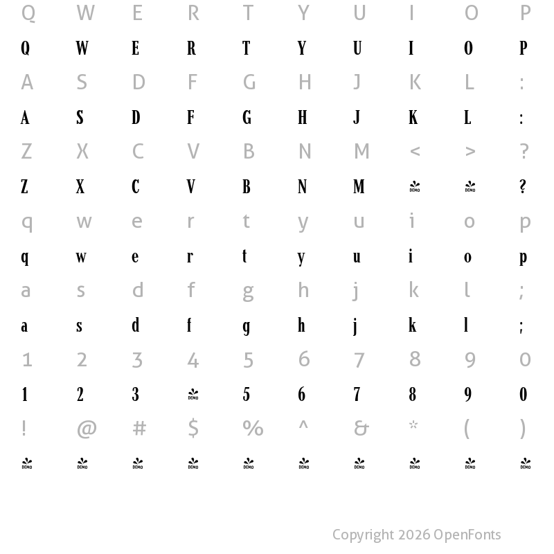 Character Map of FONTSPRING DEMO - Baltica Extra Cond Bold