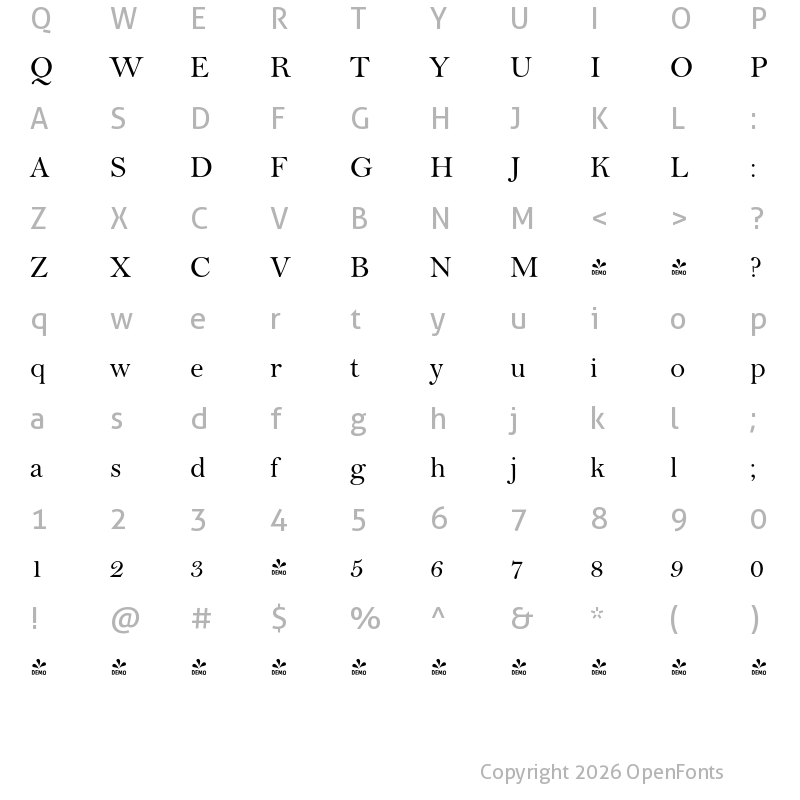 Character Map of FONTSPRING DEMO - Baltimore Pro Regular