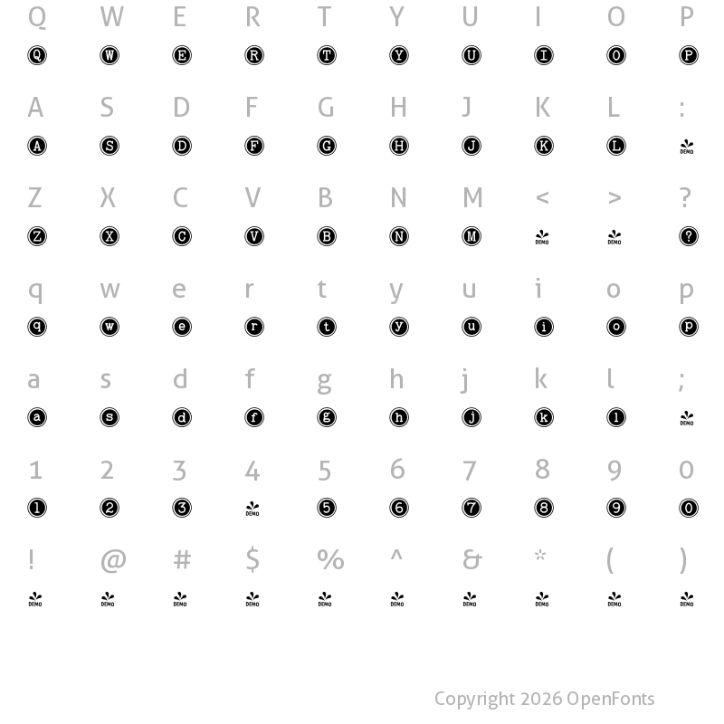 Character Map of FONTSPRING DEMO - BaltimoreTypewriterKeys Regular