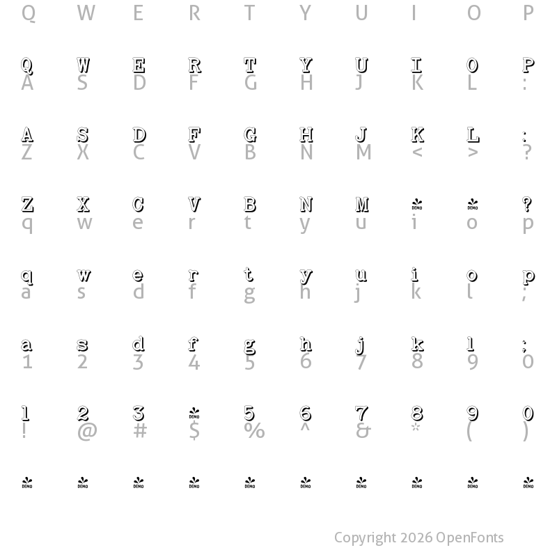 Character Map of FONTSPRING DEMO - BaltimoreTypewriterShadow Regular