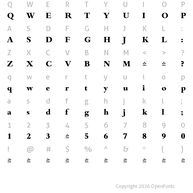 Character Map of FONTSPRING DEMO - Bamberg Serial Xbold Regular