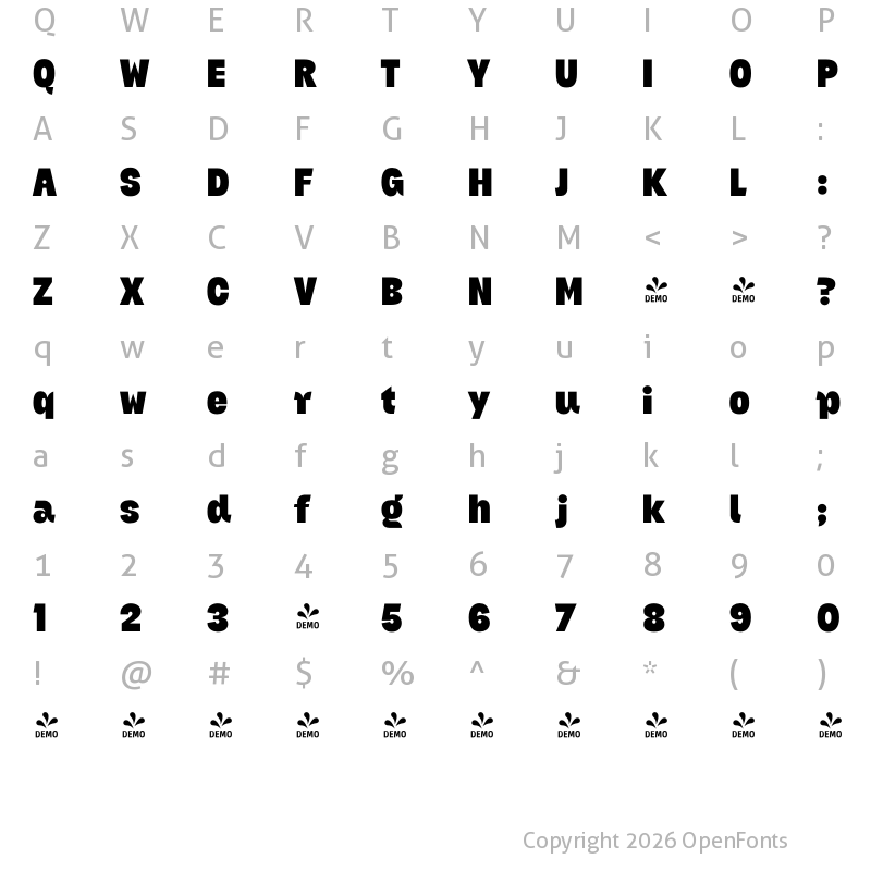 Character Map of FONTSPRING DEMO - Bangel Black Regular