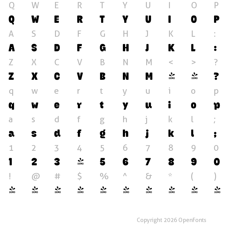 Character Map of FONTSPRING DEMO - Bangel Black Rounded Regular