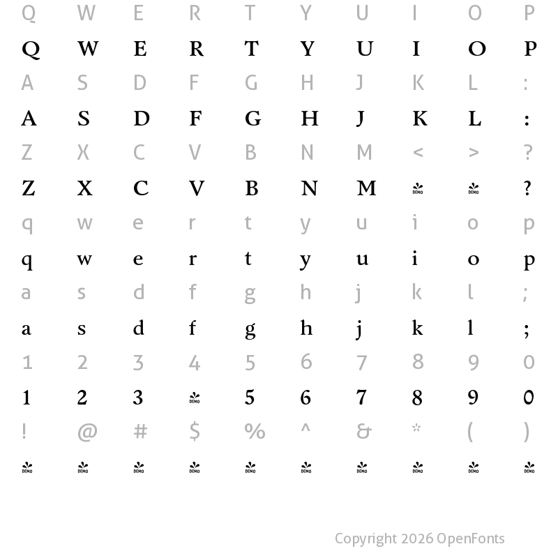 Character Map of FONTSPRING DEMO - Bannikova Bold