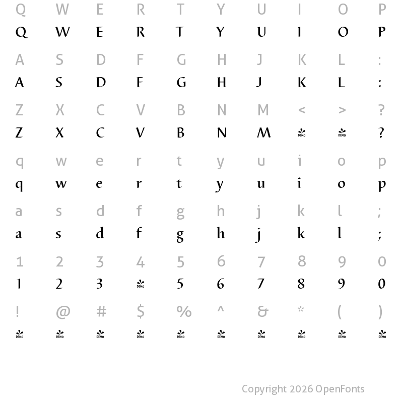 Character Map of FONTSPRING DEMO - Barbedor FS Med Regular