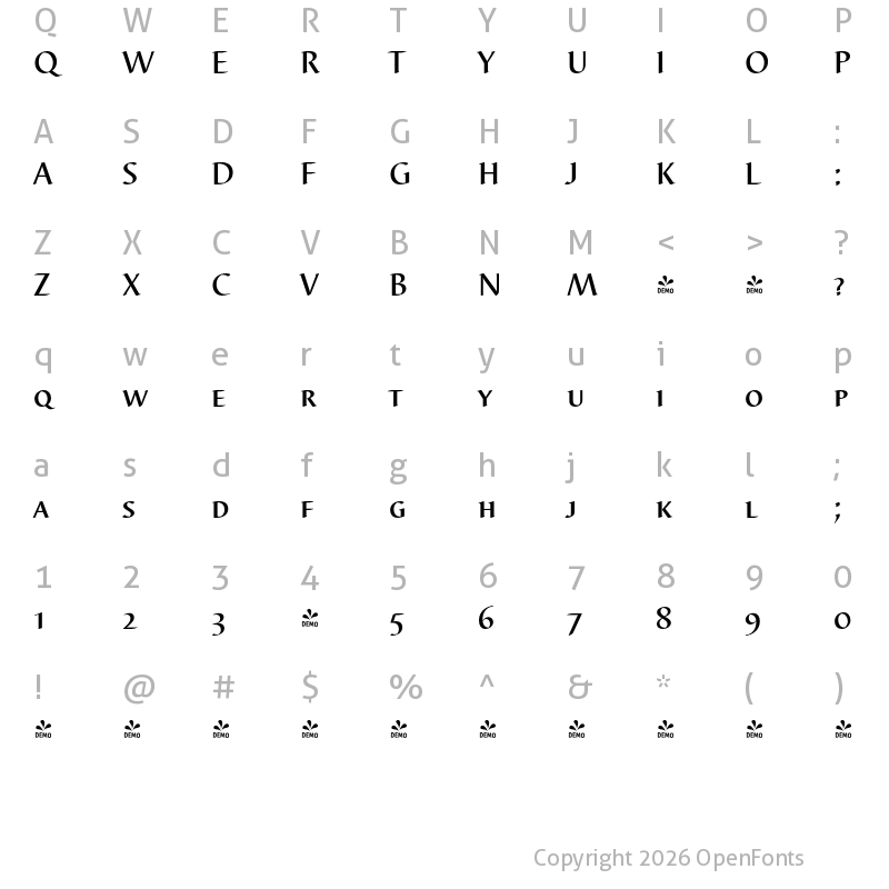 Character Map of FONTSPRING DEMO - Barbedor Pro Caps Bold