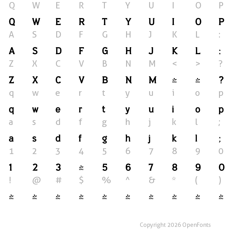 Character Map of FONTSPRING DEMO - Barbica Bold