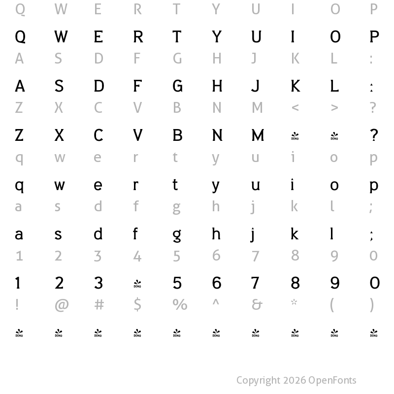 Character Map of FONTSPRING DEMO - Barbica Medium Regular