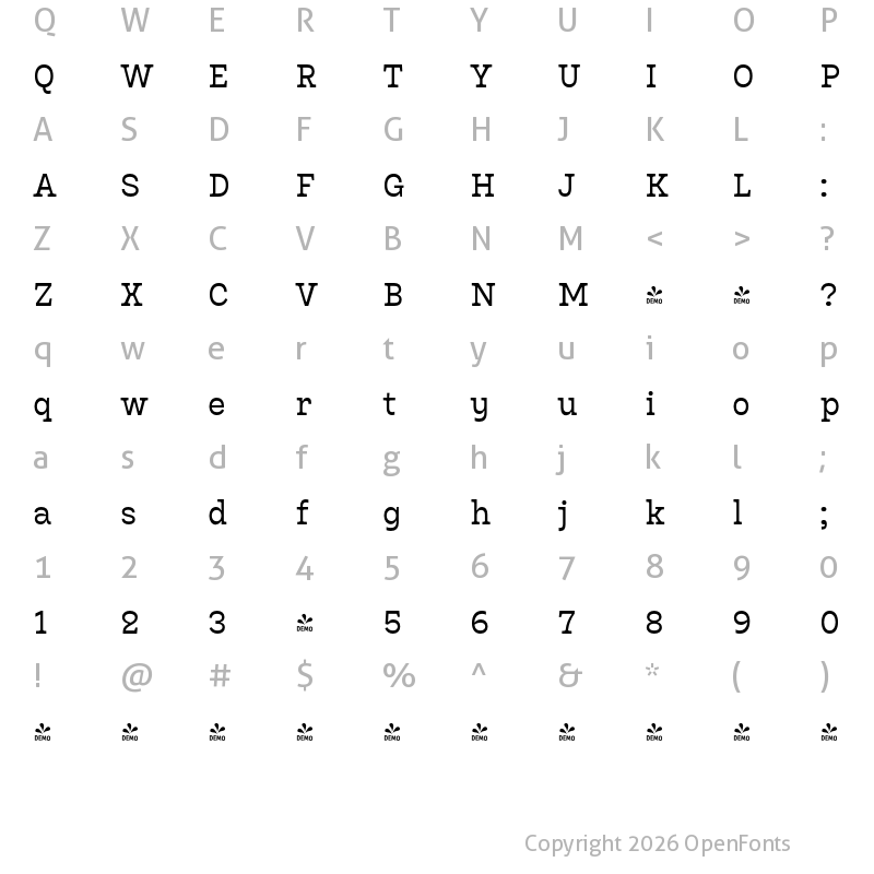 Character Map of FONTSPRING DEMO - Bardamu Normal Regular
