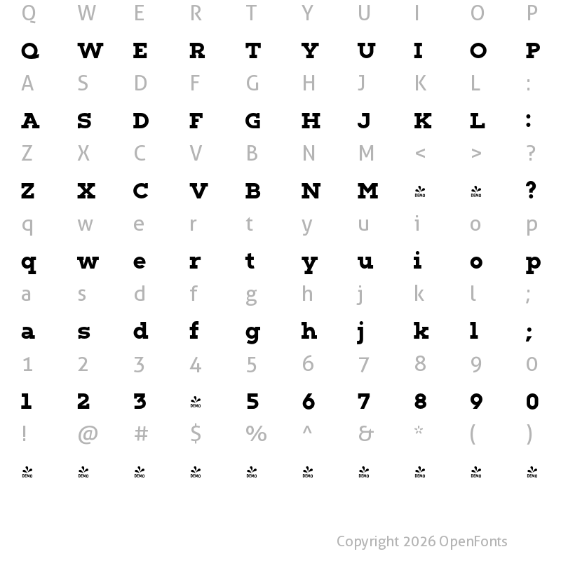 Character Map of FONTSPRING DEMO - Barnic Slab Black Regular