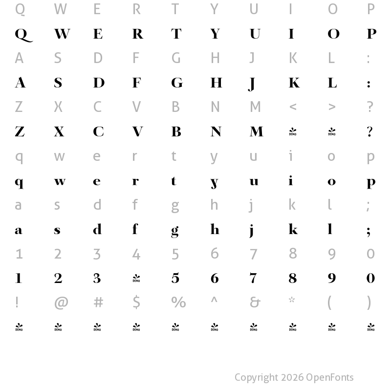 Character Map of FONTSPRING DEMO - Barocco Display PRO Black Regular