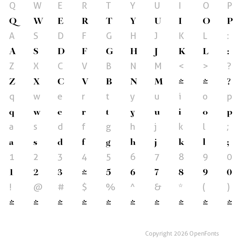 Character Map of FONTSPRING DEMO - Barocco Display PRO Regular Bold