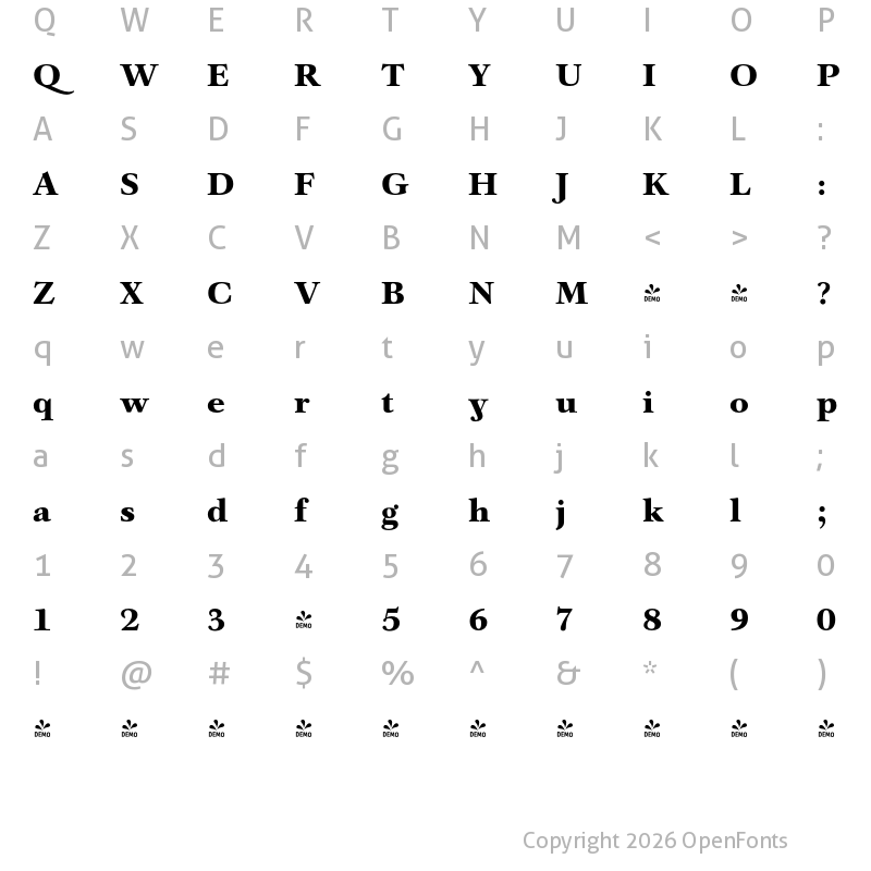 Character Map of FONTSPRING DEMO - Barocco Text PRO Black Bold