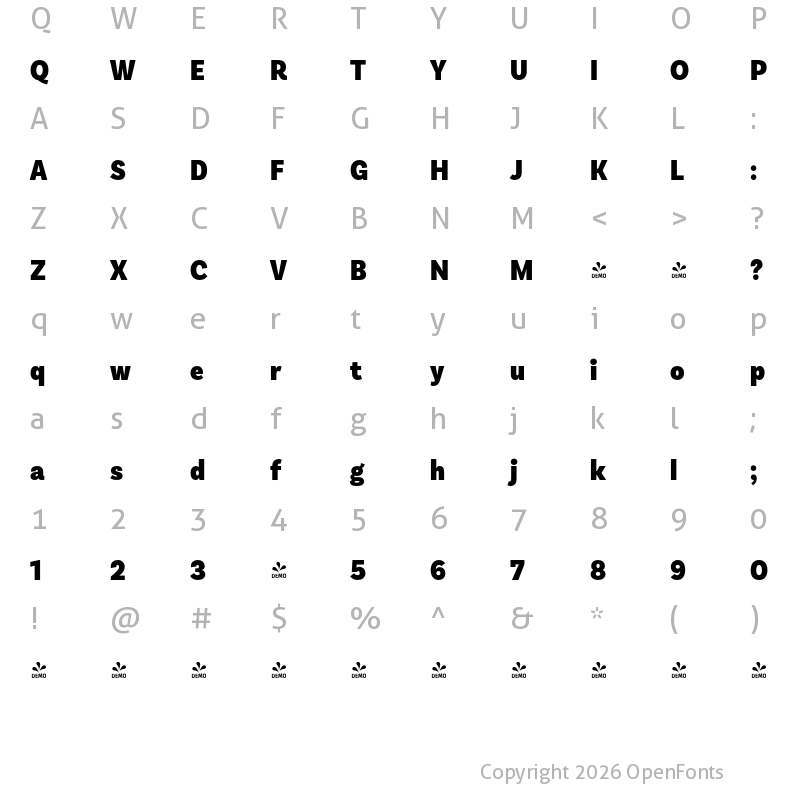 Character Map of FONTSPRING DEMO - Basic Sans Cnd Black Regular