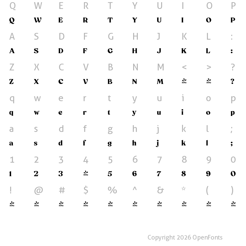 Character Map of FONTSPRING DEMO - Basildon Bold