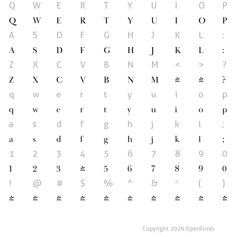 Character Map of FONTSPRING DEMO - Baskerville Display PT Regular