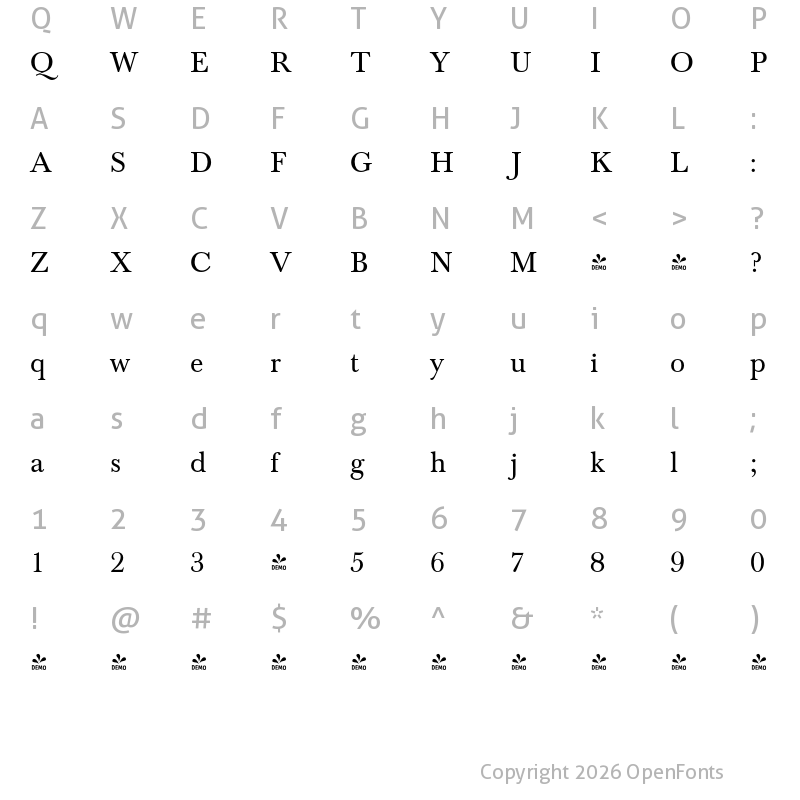 Character Map of FONTSPRING DEMO - Baskerville FS Regular