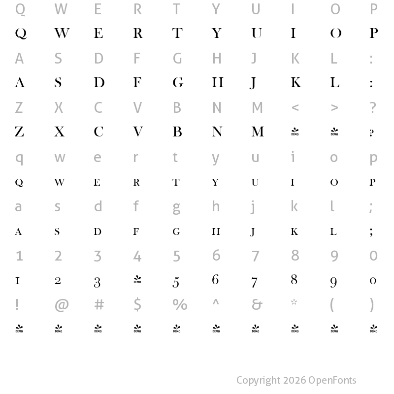 Character Map of FONTSPRING DEMO - Baskerville Old Face Pro Caps Regular