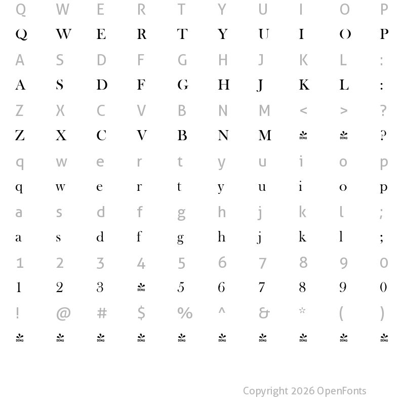 Character Map of FONTSPRING DEMO - Baskerville Old Face Pro Regular