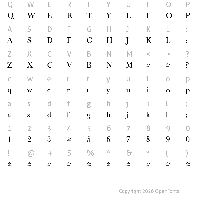 Character Map of FONTSPRING DEMO - Baskerville Old Serial Medium Regular
