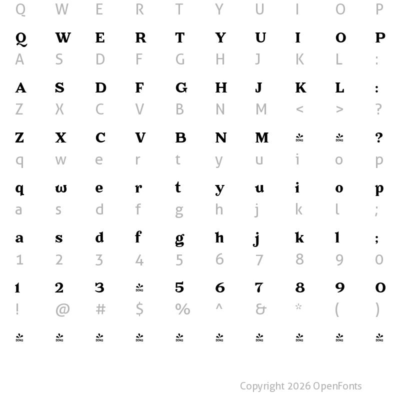Character Map of FONTSPRING DEMO - Battlefin Bold