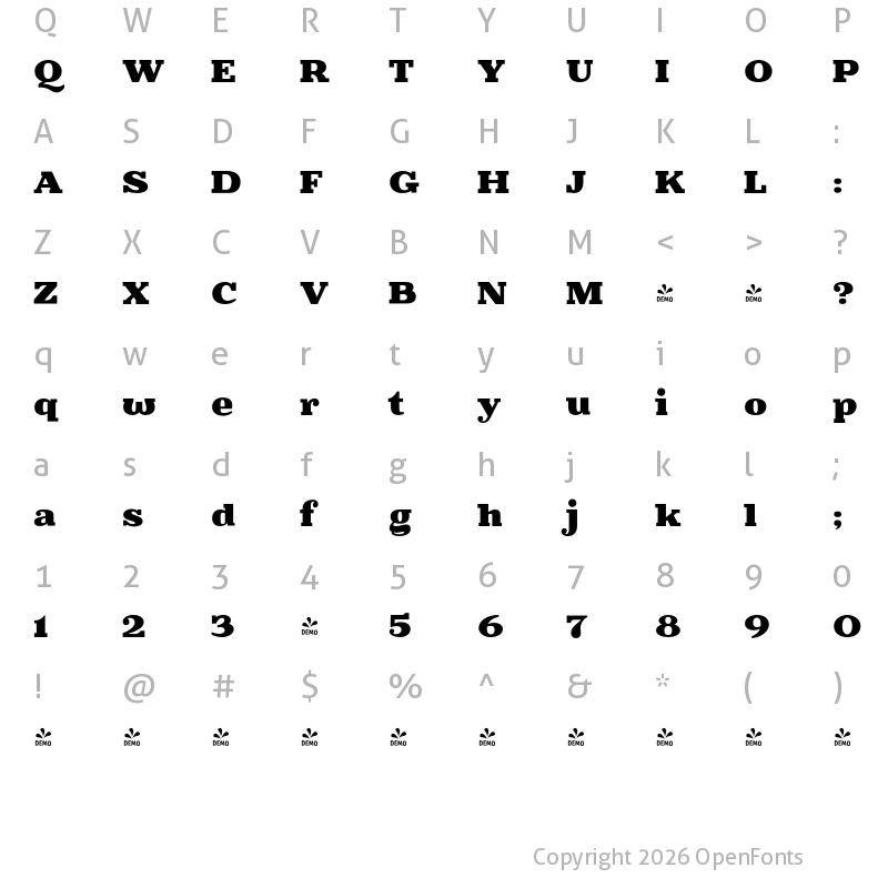 Character Map of FONTSPRING DEMO - Battleslab Black