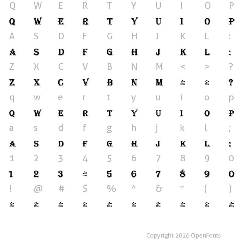 Character Map of FONTSPRING DEMO - Bay Tavern S Bold