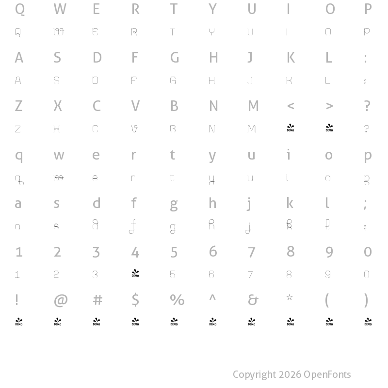 Character Map of FONTSPRING DEMO - Bayadera 4F Light Regular