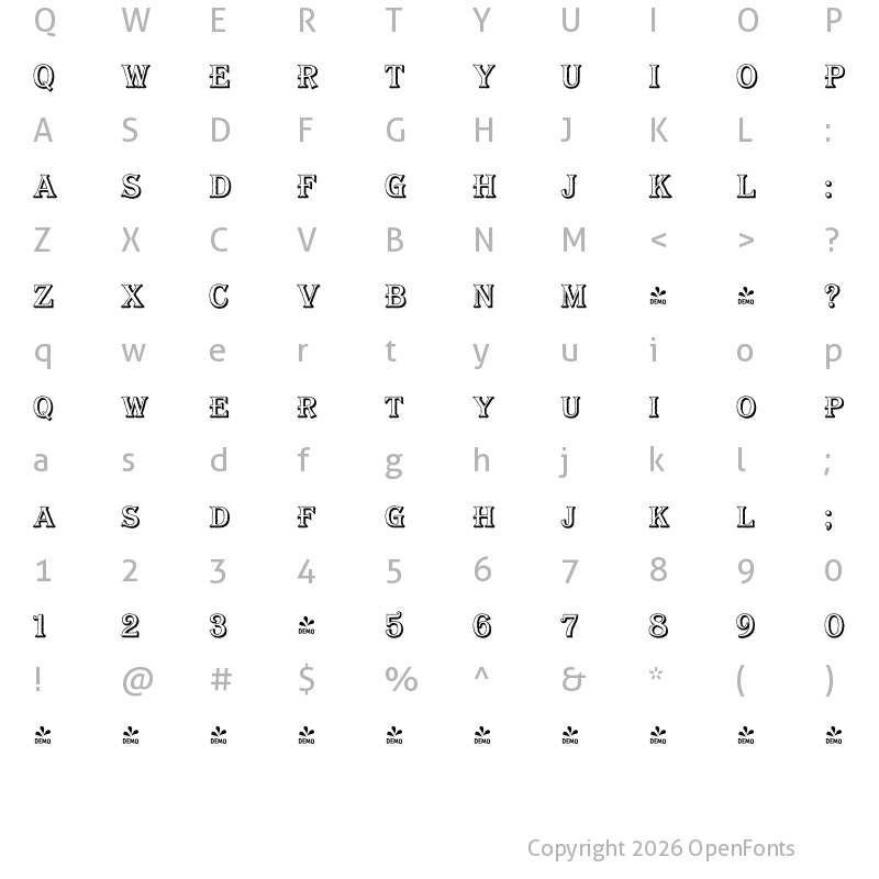 Character Map of FONTSPRING DEMO - Bayside Tavern Open S Regular