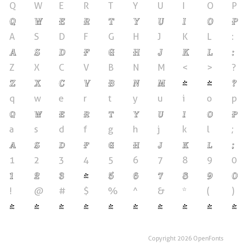 Character Map of FONTSPRING DEMO - Bayside Tavern Out SL Italic