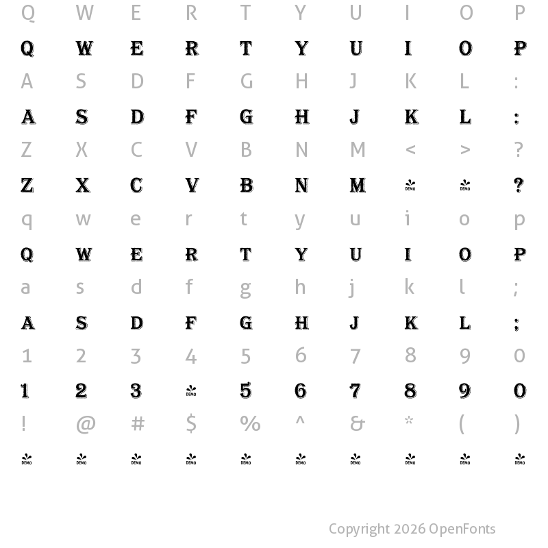 Character Map of FONTSPRING DEMO - Bayside Tavern S Bold