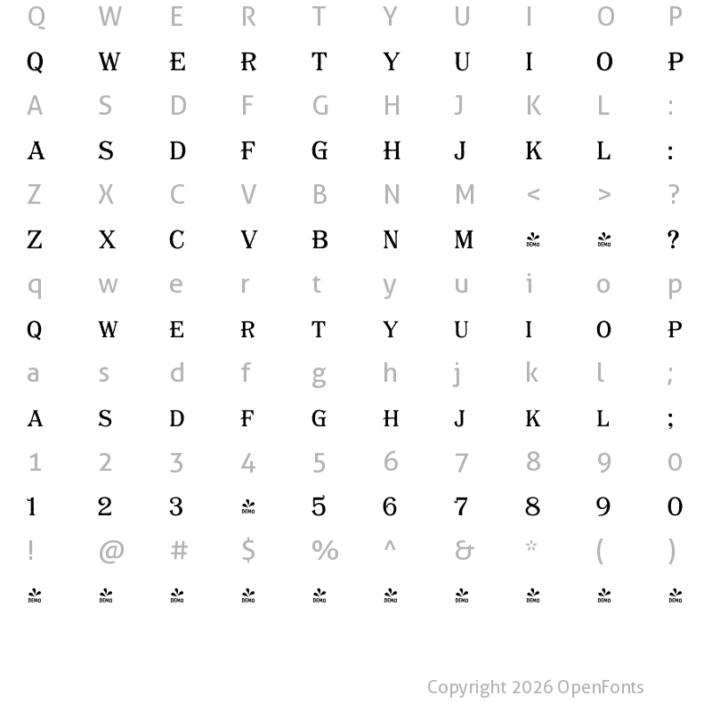 Character Map of FONTSPRING DEMO - Bayside Tavern S Plain Regular
