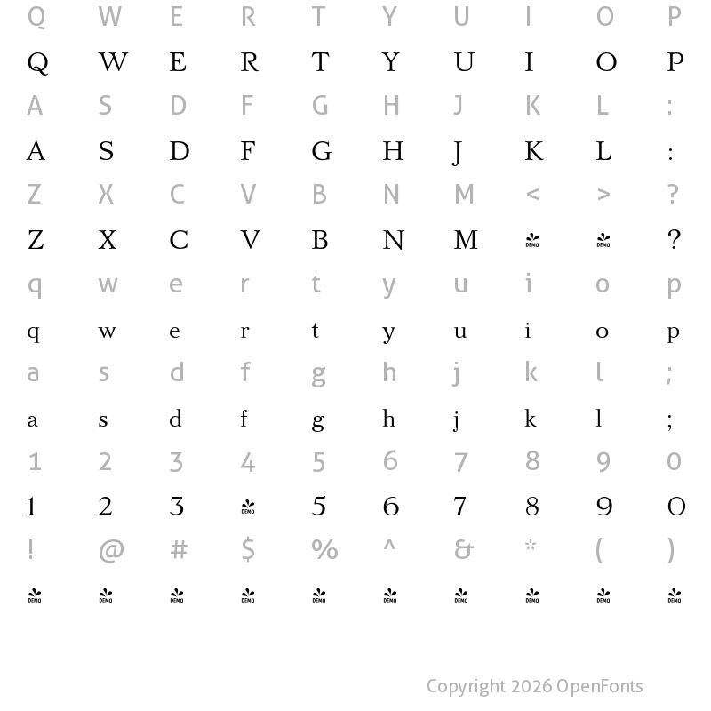 Character Map of FONTSPRING DEMO - Bazhanov Regular