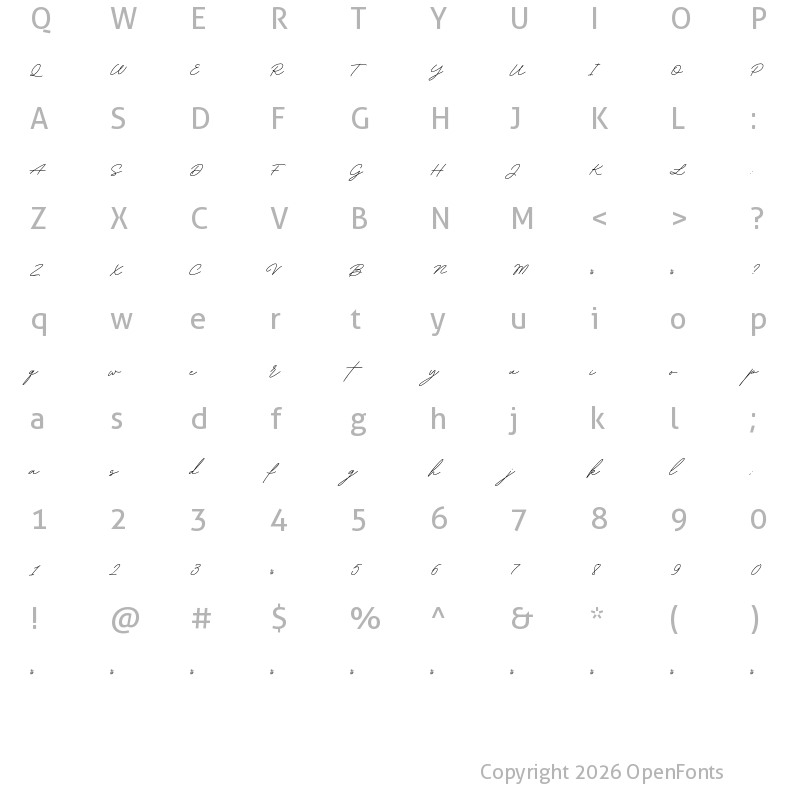 Character Map of FONTSPRING DEMO - BDScript Bold