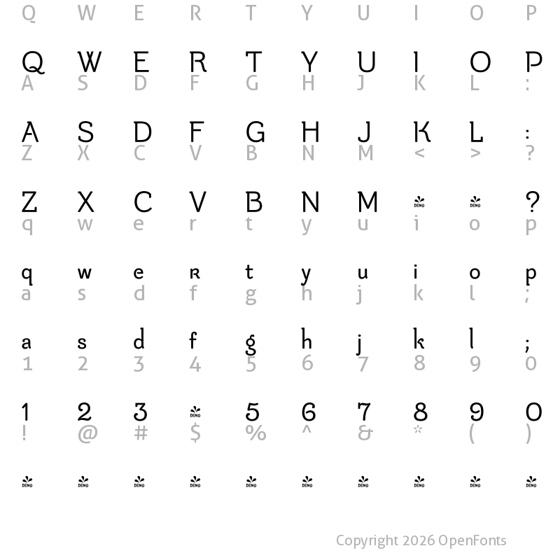 Character Map of FONTSPRING DEMO - Be Creative Bold Bold