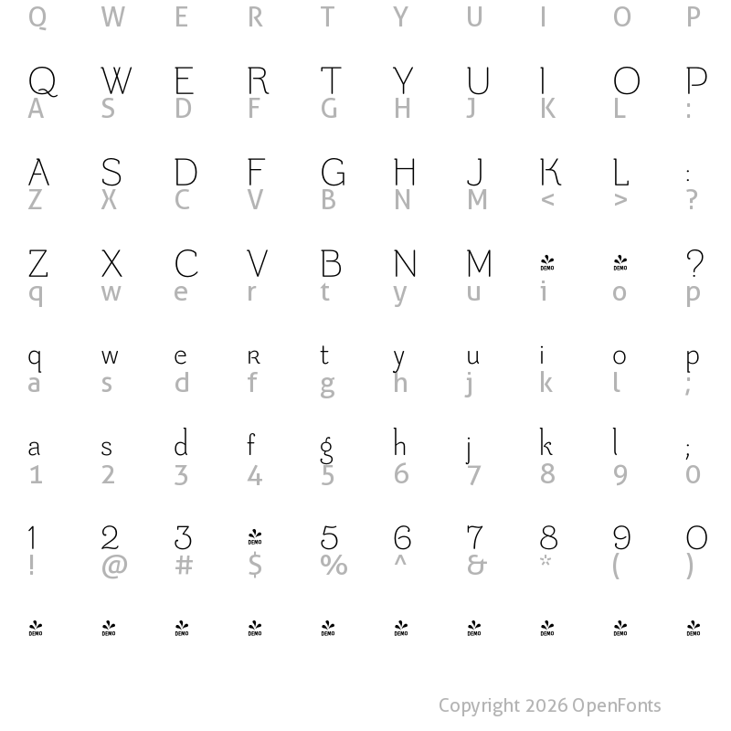 Character Map of FONTSPRING DEMO - Be Creative Extralight Extralight