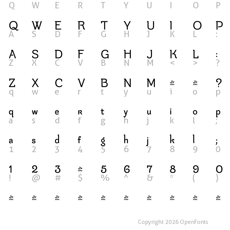 Character Map of FONTSPRING DEMO - Be Creative Heavy Heavy