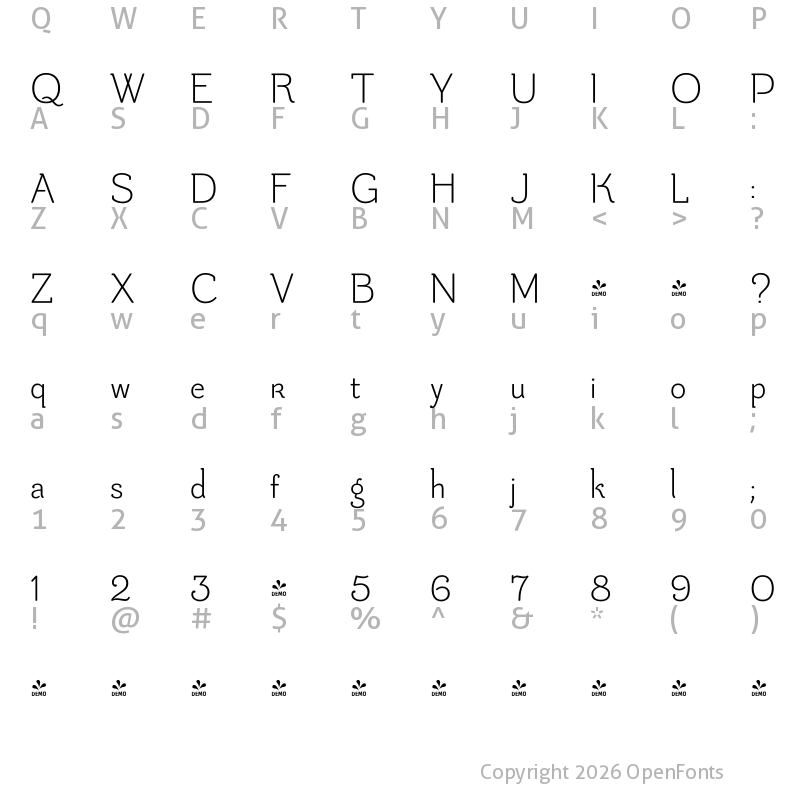 Character Map of FONTSPRING DEMO - Be Creative Light Light