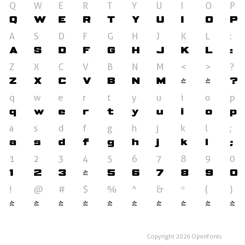 Character Map of FONTSPRING DEMO - Beachwood Wide UltraBold Regular