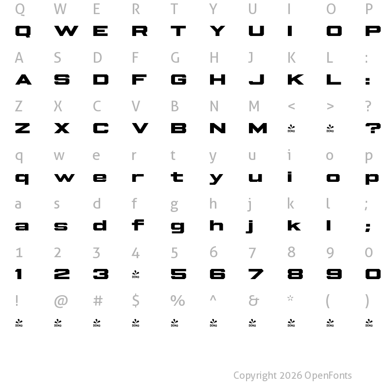 Character Map of FONTSPRING DEMO - Beachwood XWide ExtraBold Regular