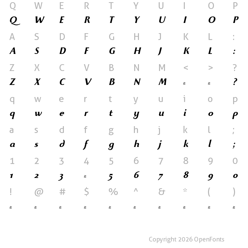 Character Map of FONTSPRING DEMO - Beatrix Antiqua Bold Bold Italic