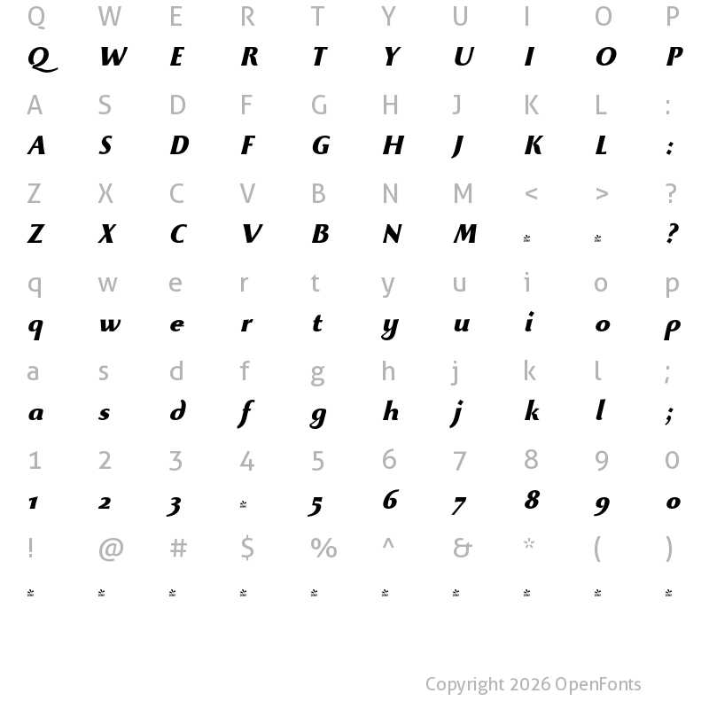 Character Map of FONTSPRING DEMO - Beatrix Antiqua ExtraBold Bold Italic